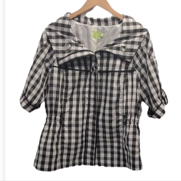 Adam Jacobs Women's Size Large Black and White Gingham Square Zip Jacket - Picture 1 of 6